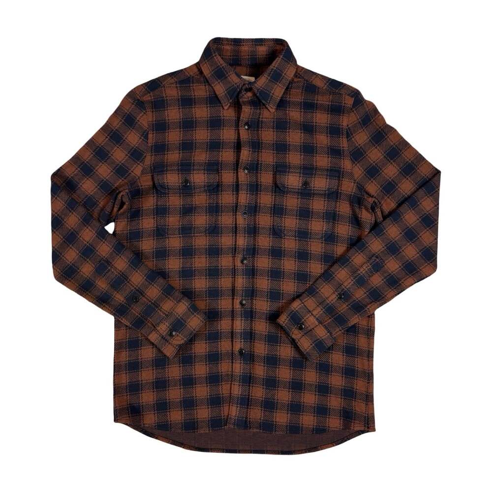 Faherty Plaid Flannel Button Up Shirt Long Sleeve Brown Navy Blue Size S